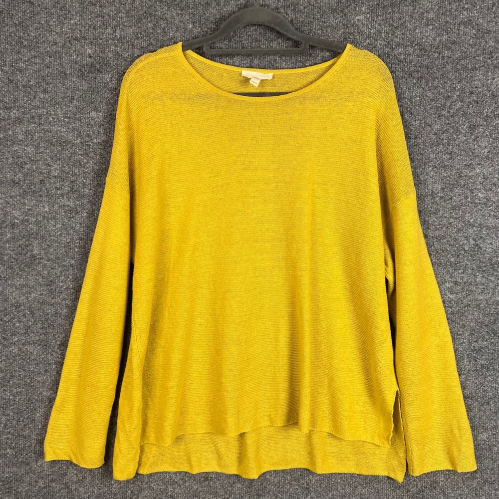 Eileen Fisher Sweater Womens XS Yellow Excellent Organic Linen Knit Top